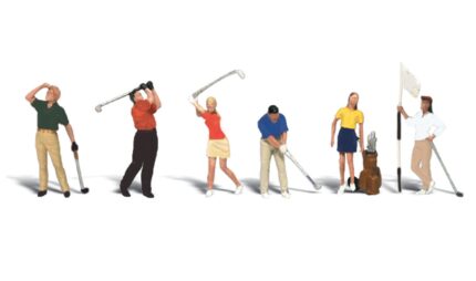 Woodland Scenics Golfers, 6 Figures Plus Equipment, HO Scale